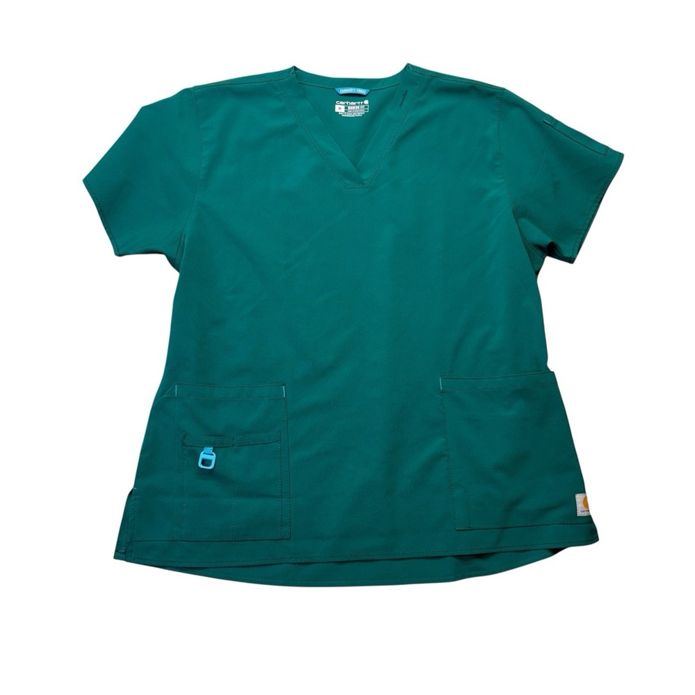 Carhartt Force Womens Scrub Top XL Green Modern Fit Short Sleeve Vneck